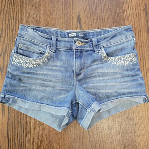 Levi's Shorty Short Medium Wash Painted Sequins Cuffed Leg Jean Shorts Size 12